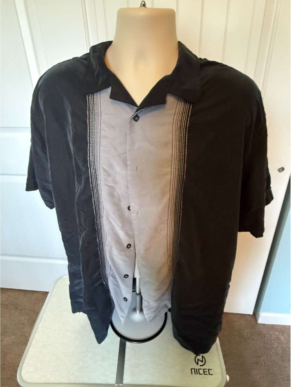 Alfani Men 2XL Black/Gray Button Down Short Sleeve Casual Shirt